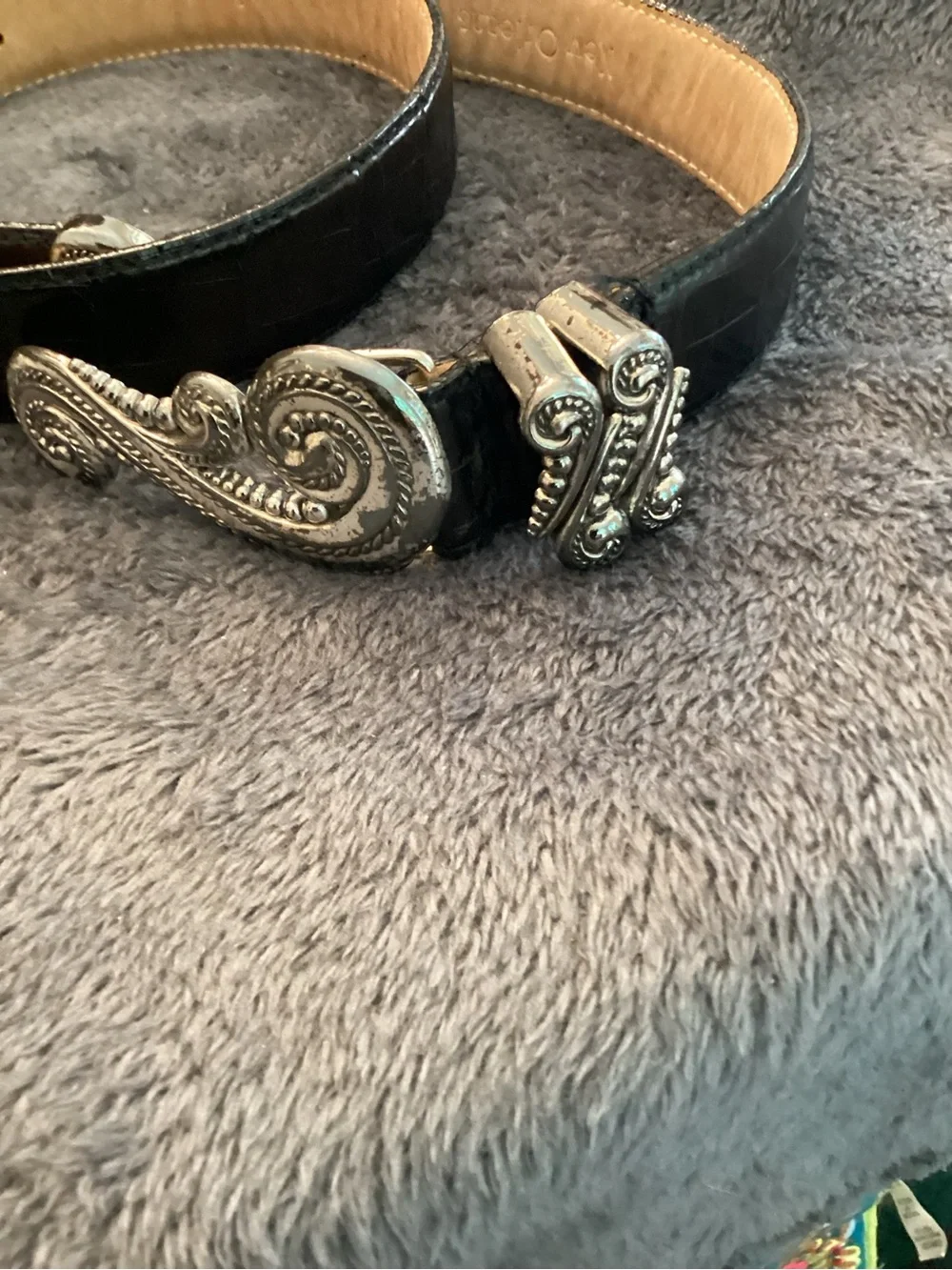 Barse Vintage  Leather Belts with Decorative Silver Buckle - Brown and Black